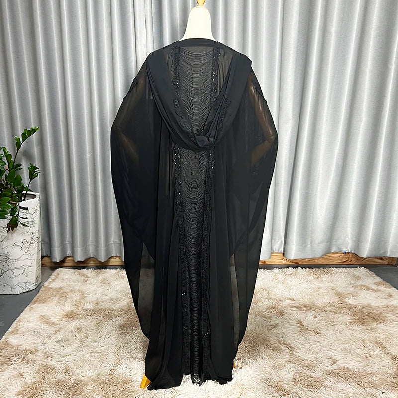 عباية سوداء شيفون بتصميم غطاء رأس